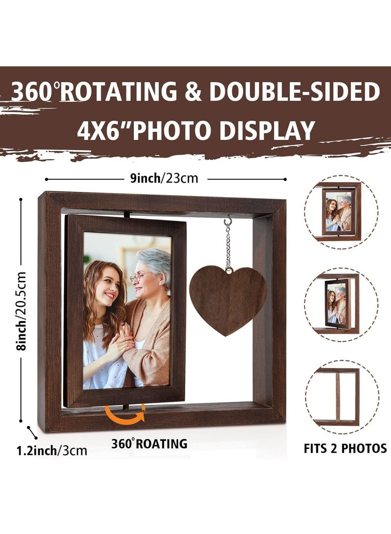 Rotating Picture Frame, Memorial Photo Frame with Heart Shaped Pendant, Wooden Keepsake Frame, Grandmother Grandma Birthday Gift from Grandkids, Display Two 4x6'' - Image 5